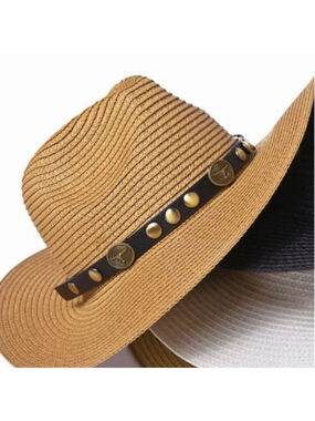 Women’s Boho Straw Hat Cowgirl Hat Natural Wide Brim Accent Band